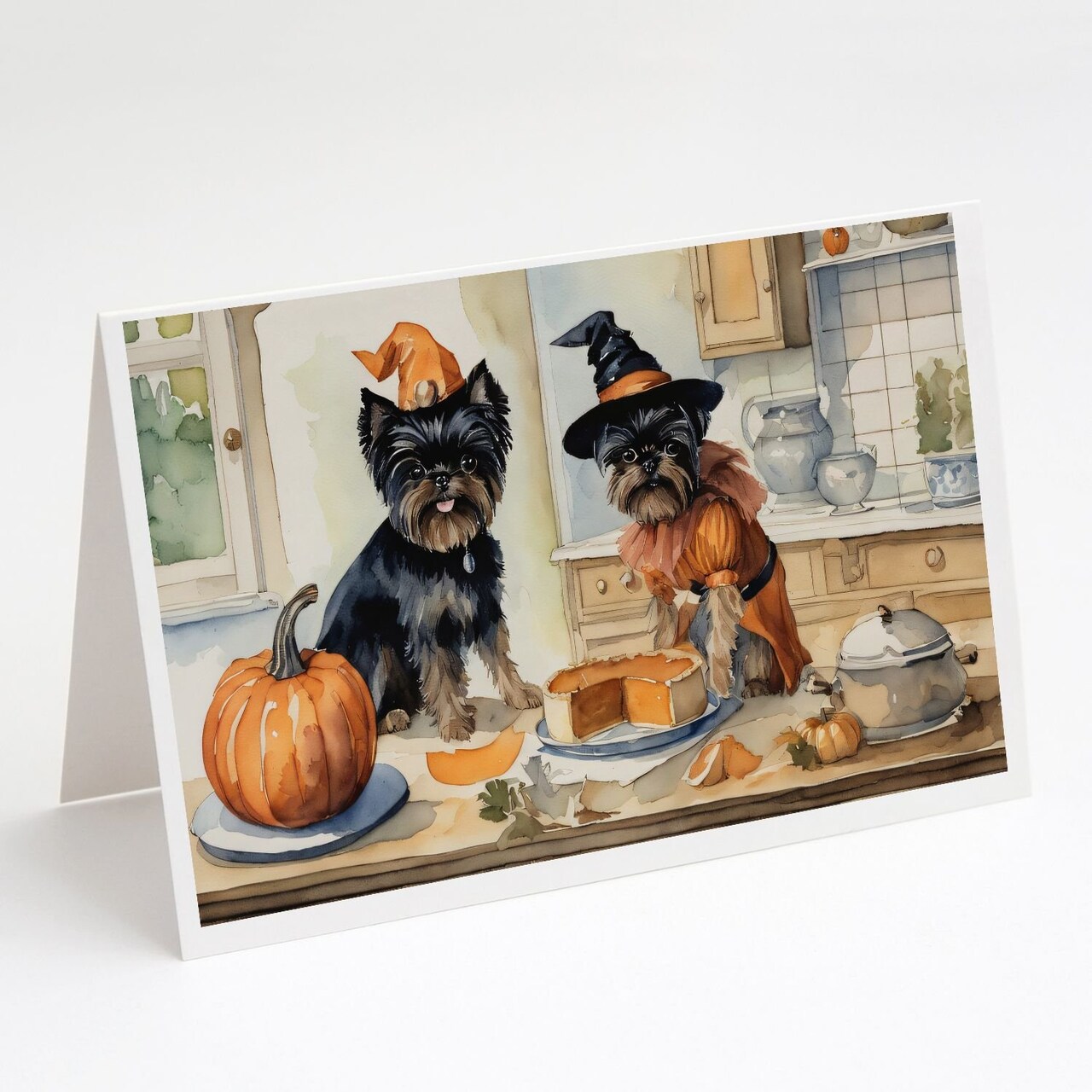 Edge Collections - 5" x 7" - Multicolor - Affenpinscher Fall Kitchen Pumpkins Greeting Cards - 8 Pieces